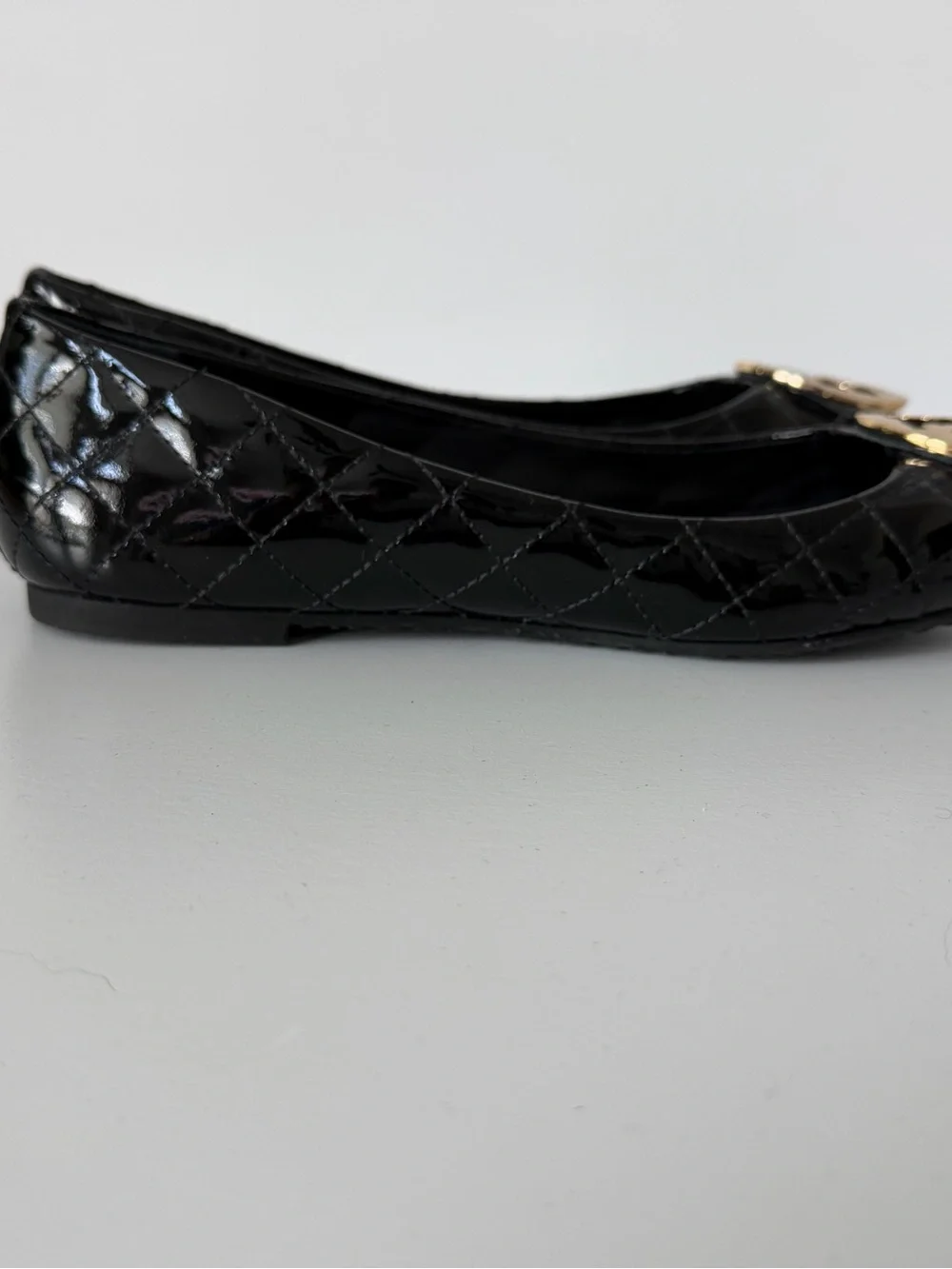 Tory Burch Quilted Patent Leather Quinn Ballet Flats in Black, Size 8.5